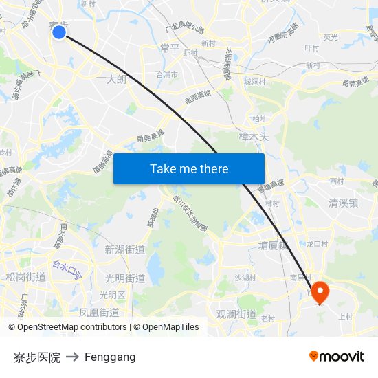 寮步医院 to Fenggang map