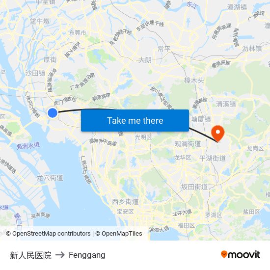 新人民医院 to Fenggang map