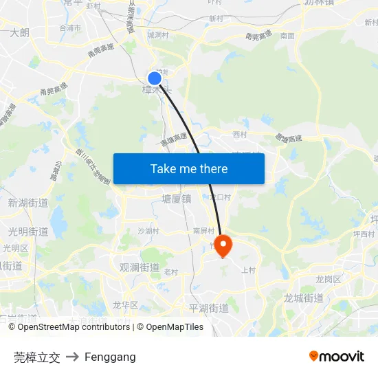 莞樟立交 to Fenggang map