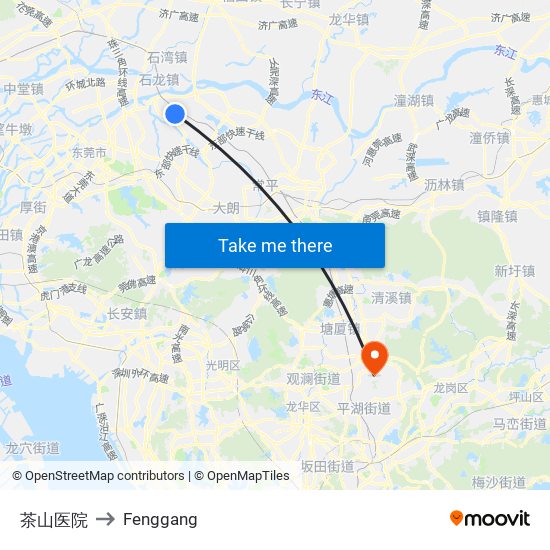 茶山医院 to Fenggang map