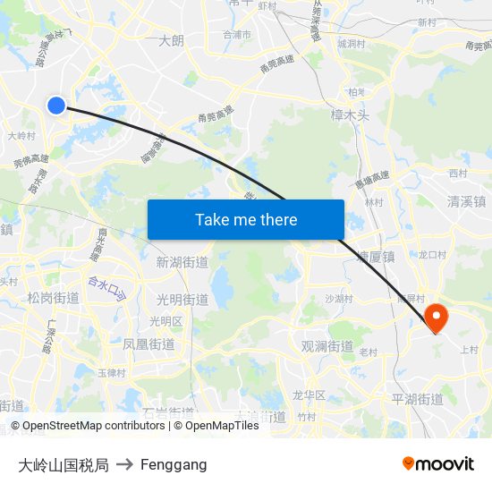 大岭山国税局 to Fenggang map