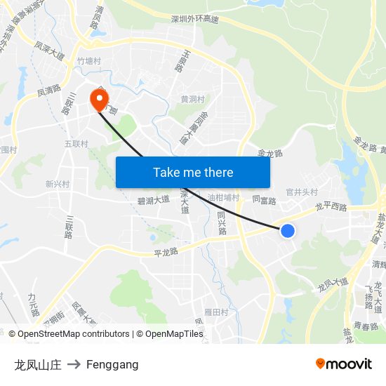 龙凤山庄 to Fenggang map