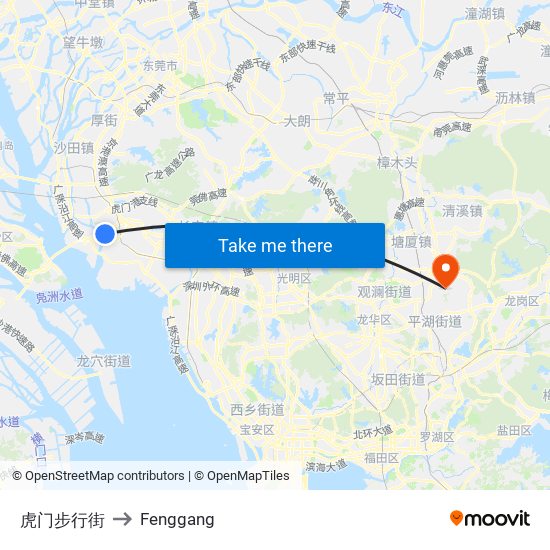 虎门步行街 to Fenggang map