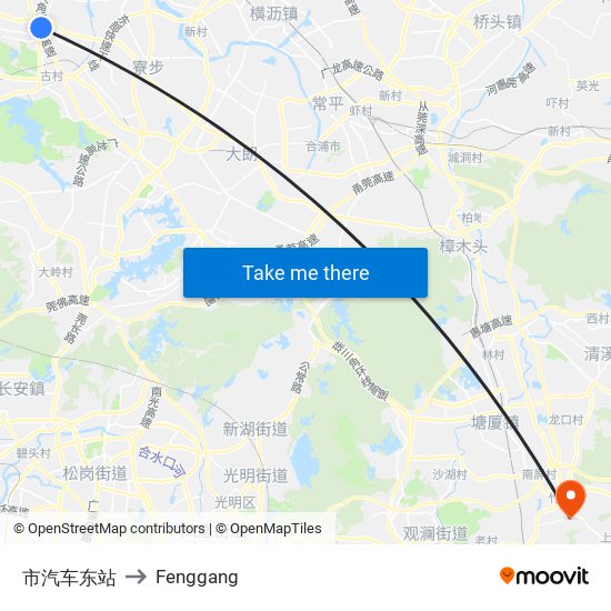 市汽车东站 to Fenggang map