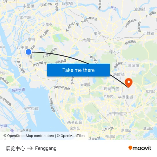 展览中心 to Fenggang map