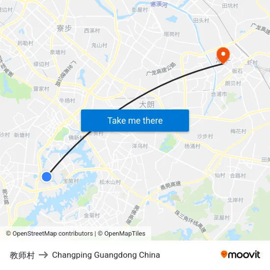 教师村 to Changping Guangdong China map