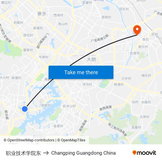 职业技术学院东 to Changping Guangdong China map