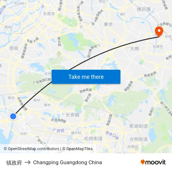 镇政府 to Changping Guangdong China map