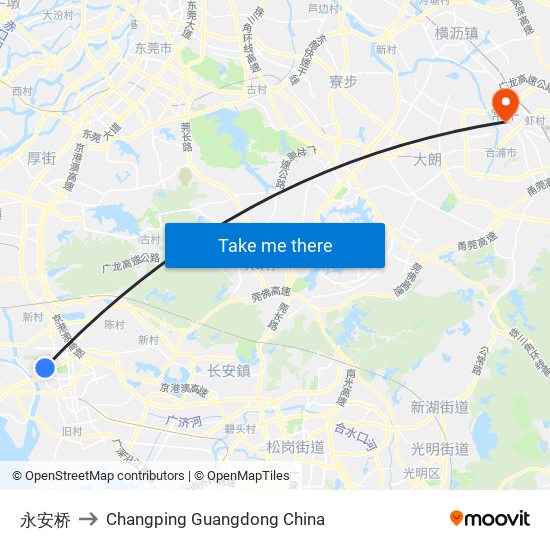 永安桥 to Changping Guangdong China map