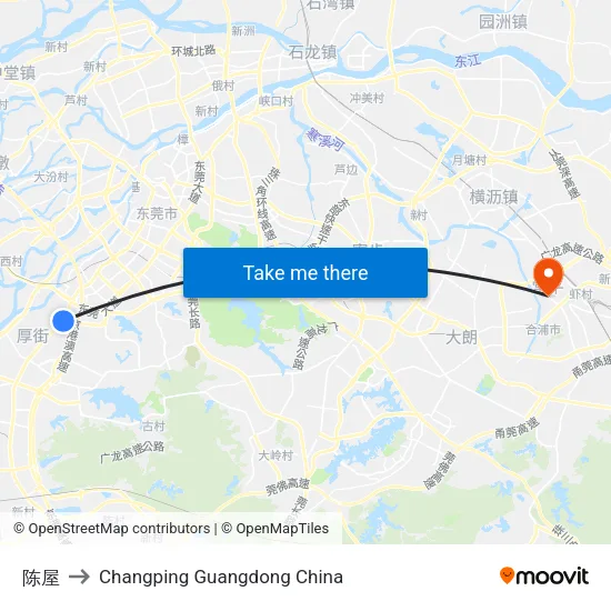 陈屋 to Changping Guangdong China map