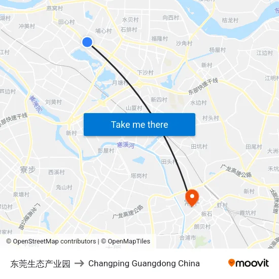东莞生态产业园 to Changping Guangdong China map