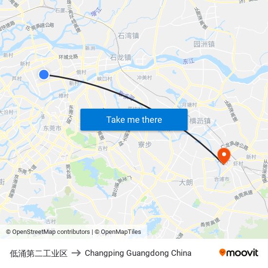 低涌第二工业区 to Changping Guangdong China map