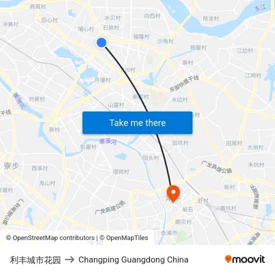 利丰城市花园 to Changping Guangdong China map