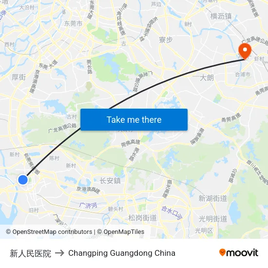 新人民医院 to Changping Guangdong China map