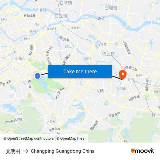 光明村 to Changping Guangdong China map