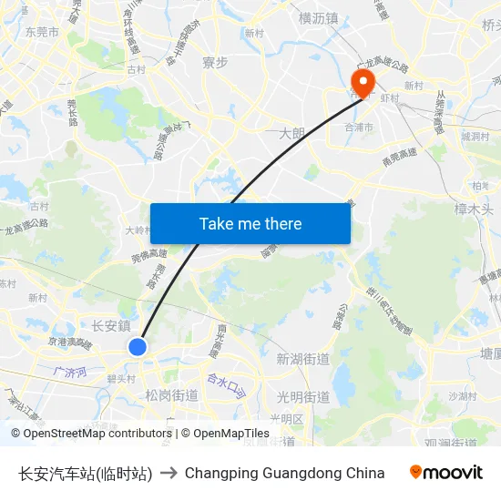 长安汽车站(临时站) to Changping Guangdong China map