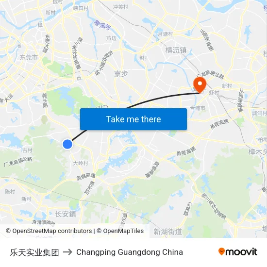 Letian Industrial Group to Changping Guangdong China map