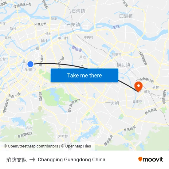 消防支队 to Changping Guangdong China map
