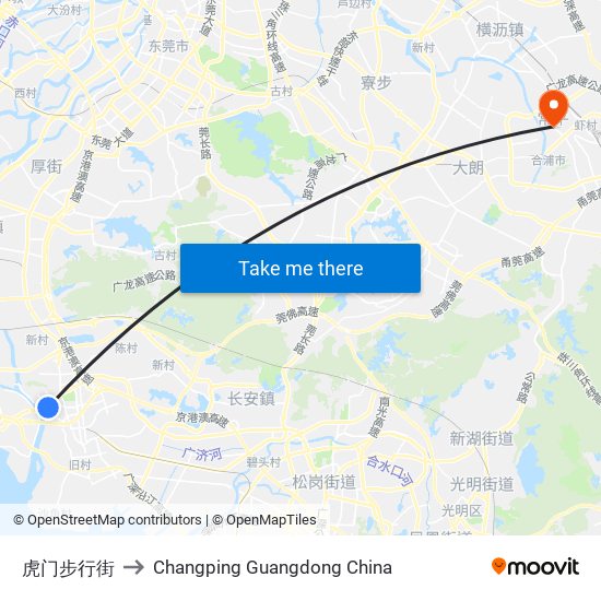 虎门步行街 to Changping Guangdong China map