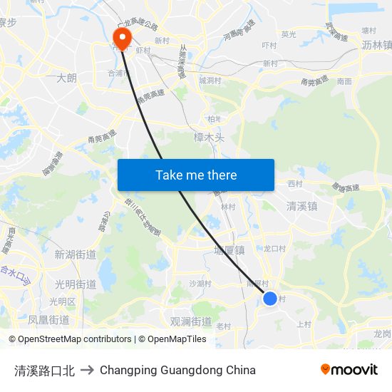 清溪路口北 to Changping Guangdong China map