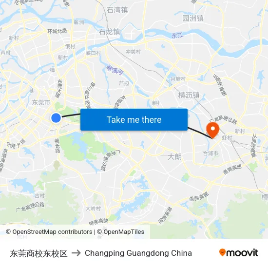东莞商校东校区 to Changping Guangdong China map