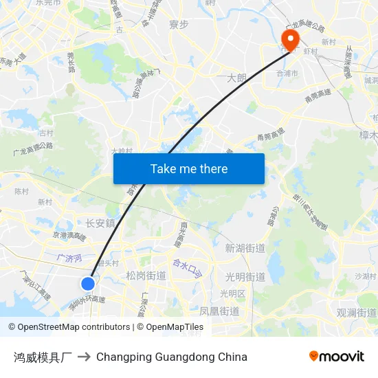 鸿威模具厂 to Changping Guangdong China map