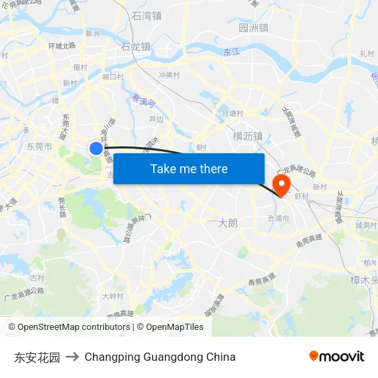 东安花园 to Changping Guangdong China map