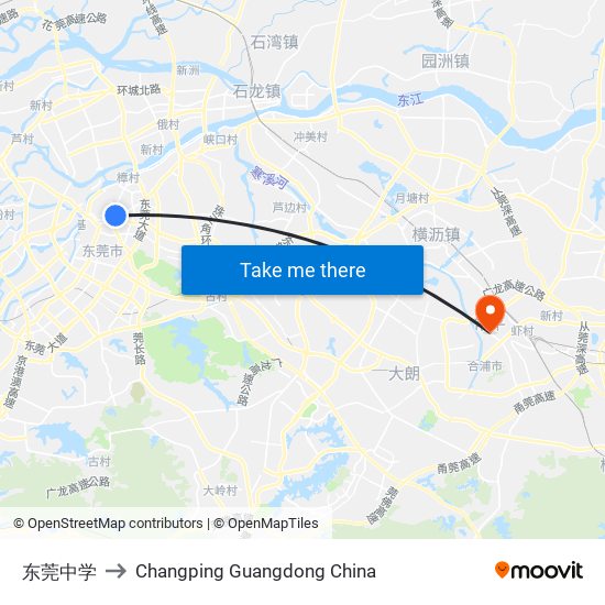 东莞中学 to Changping Guangdong China map