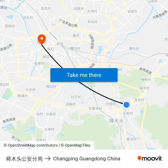Zhangmutou Police Branch to Changping Guangdong China map