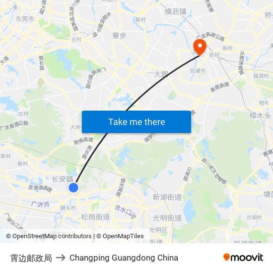 霄边邮政局 to Changping Guangdong China map