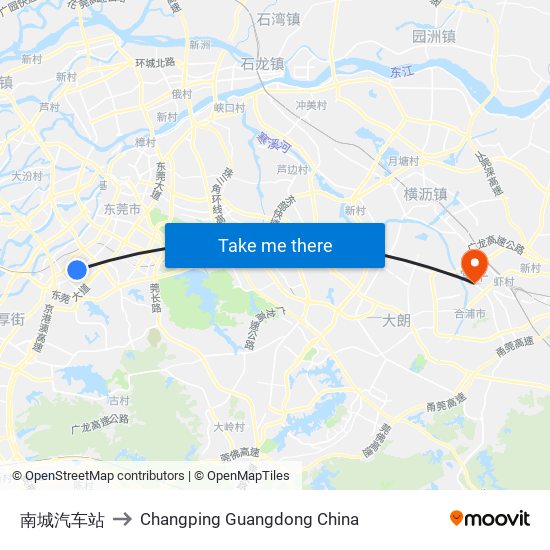 南城汽车站 to Changping Guangdong China map