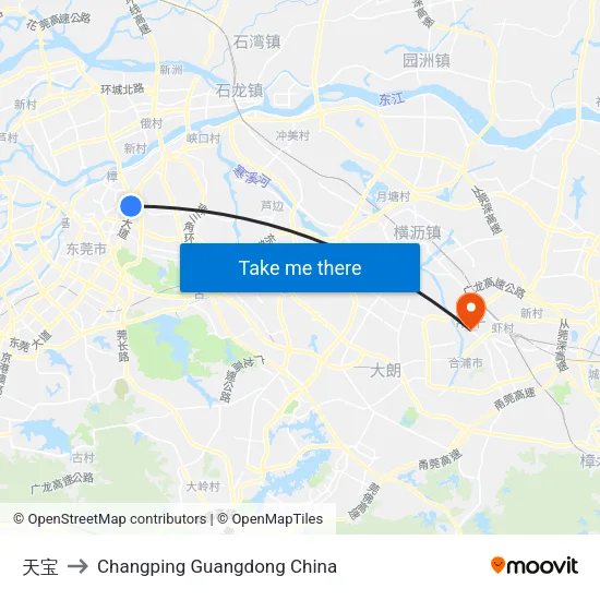 天宝 to Changping Guangdong China map
