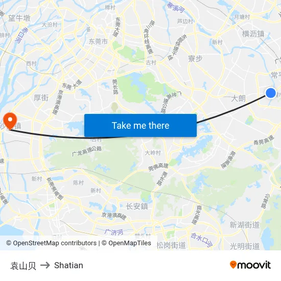 Yuanshanbei to Shatian map
