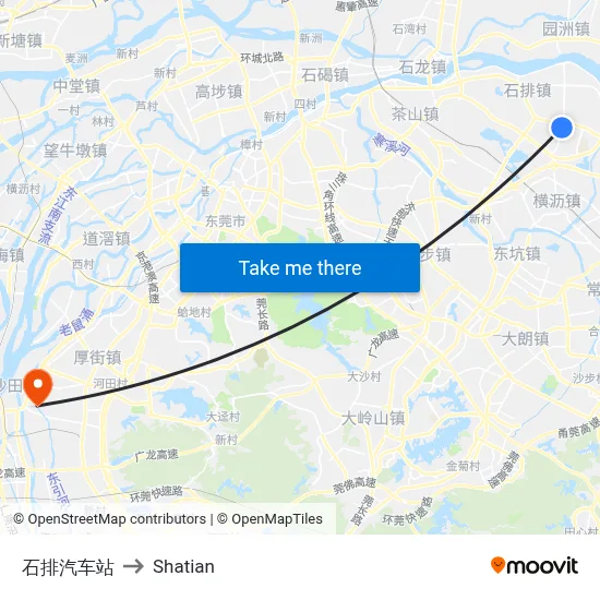 Shipai Bus Station to Shatian map