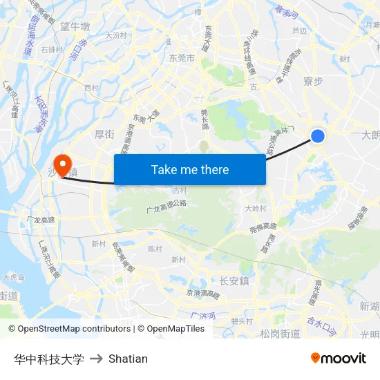 Huazhong University of Science and Technology to Shatian map
