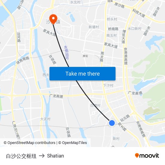 白沙公交枢纽 to Shatian map