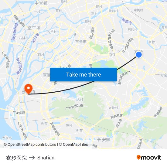 寮步医院 to Shatian map