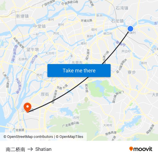 南二桥南 to Shatian map