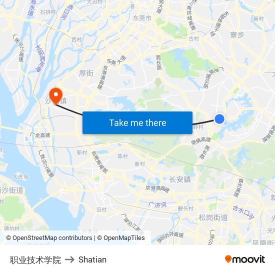 职业技术学院 to Shatian map