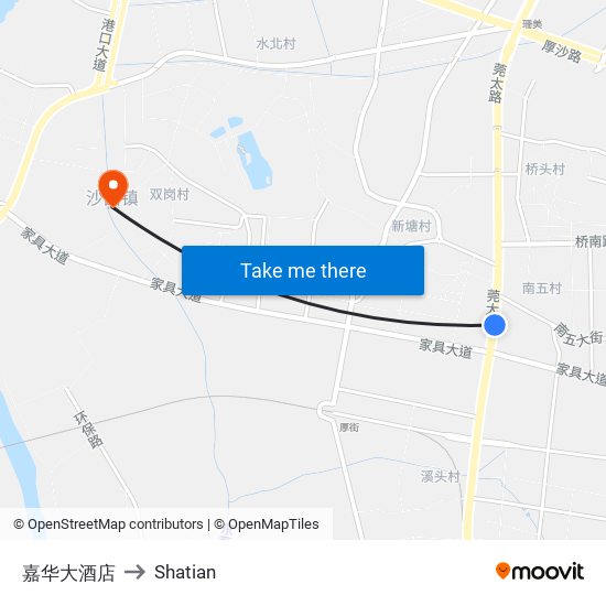 嘉华大酒店 to Shatian map