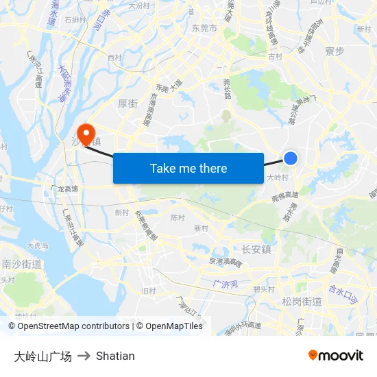 Dalingshan Plaza to Shatian map