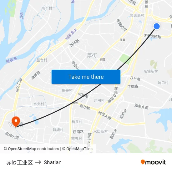 Chiling Industrial Zone to Shatian map