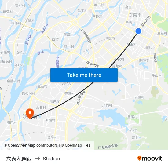 东泰花园西 to Shatian map
