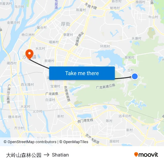 Dalingshan Forest Park to Shatian map