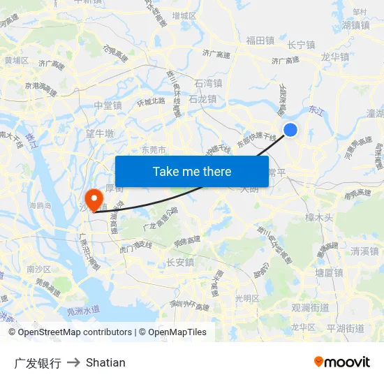 广发银行 to Shatian map