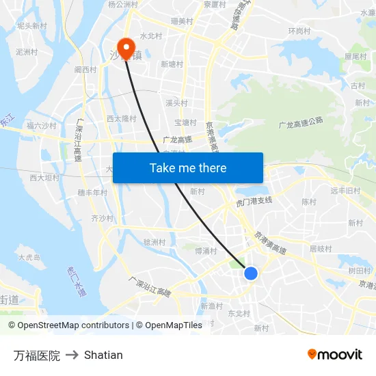 万福医院 to Shatian map