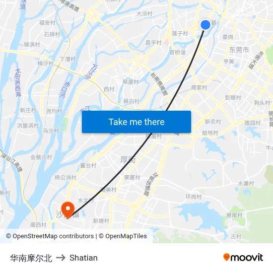 Huanan Mall North to Shatian map