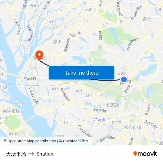 大塘市场 to Shatian map