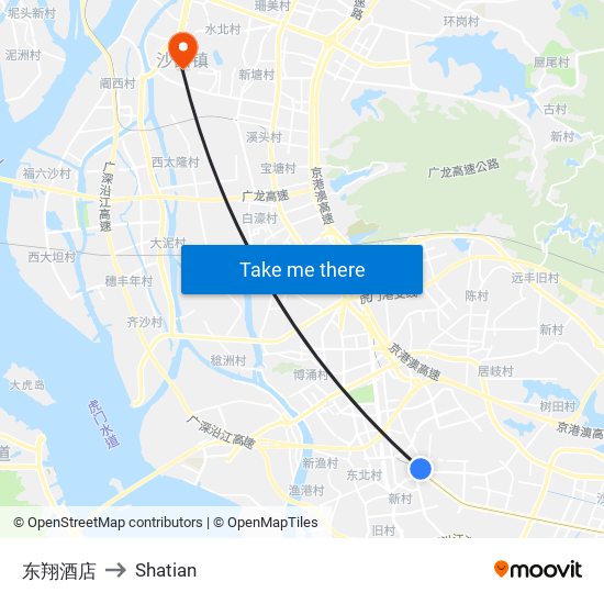 东翔酒店 to Shatian map