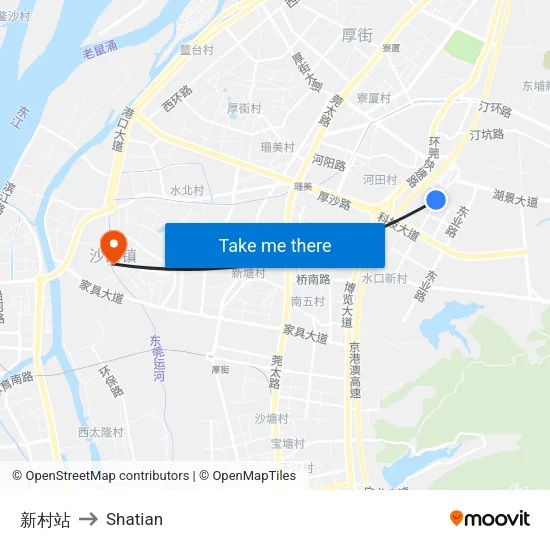 新村站 to Shatian map